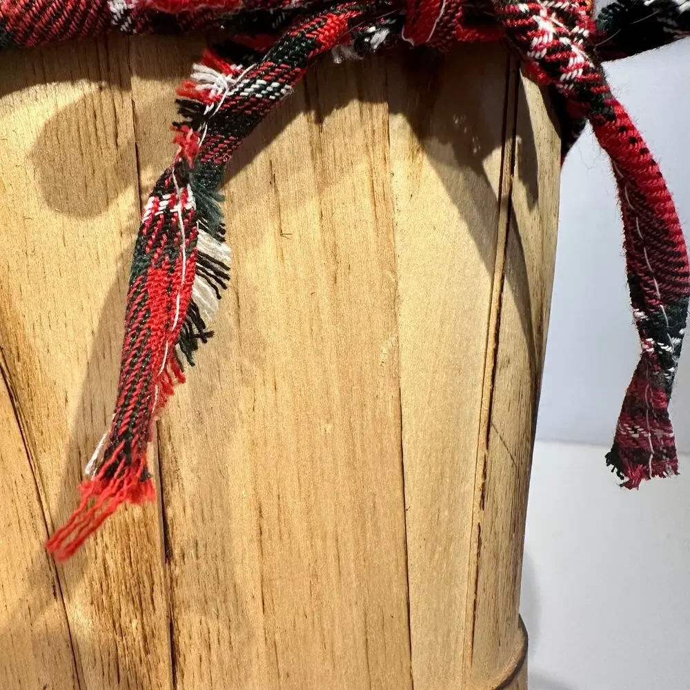 Large Oblong Red Plaid Fabric Lined Basket Gift Basket 22x8.5x7.5 Wooden Handles